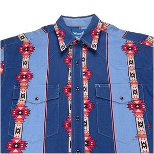 Vintage Wrangler Brushpopper Shirt Mens M Pearl Snap Aztec Southwestern Cowboy